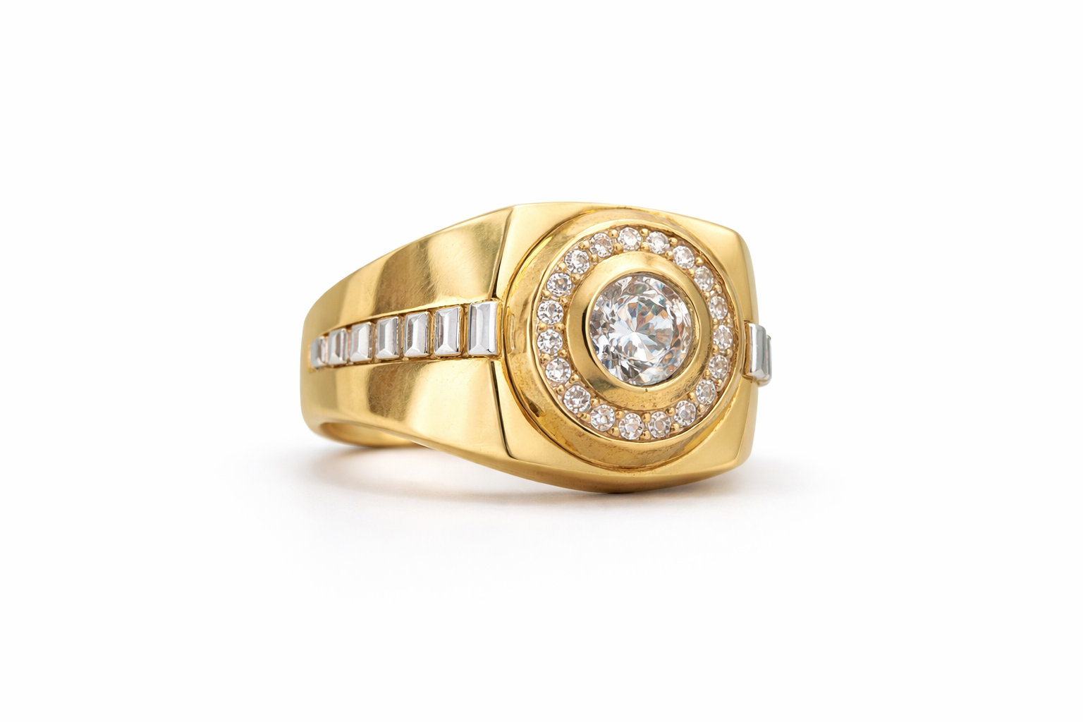 14KT TWO TONE DESIGN STONE CENTER ELEGANT RING Size 10 Weigth 6GR