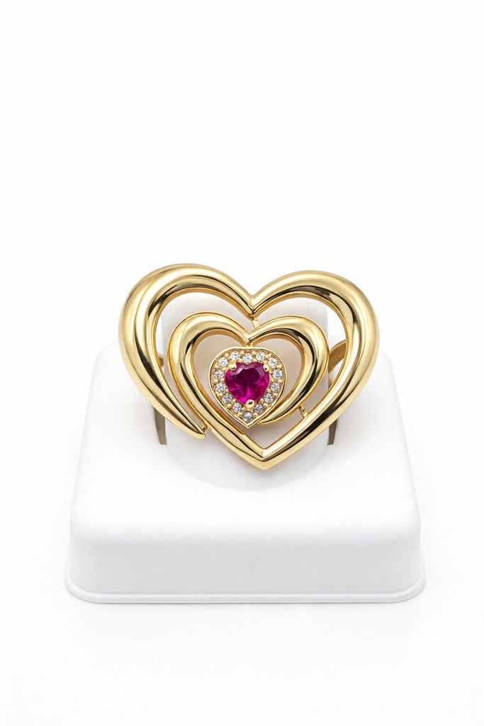 14KT EXOTIC RING WITH A LARGE HEART AND A PINK STONE Size 9 Weight 3.9GR