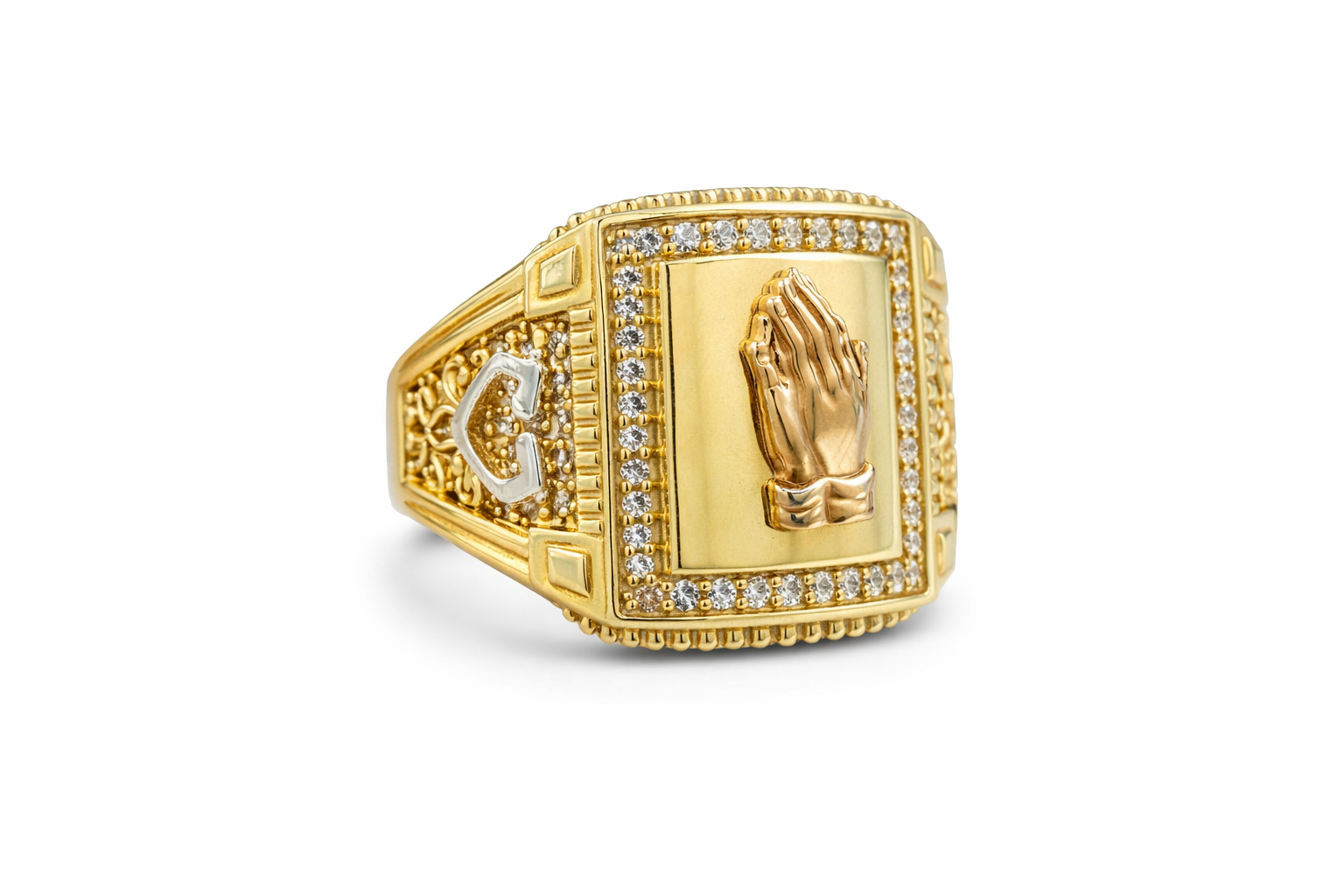 14KT PRAYING HAND DETAIL  RELIGIOSO RING Size 10 Weigth 8GR