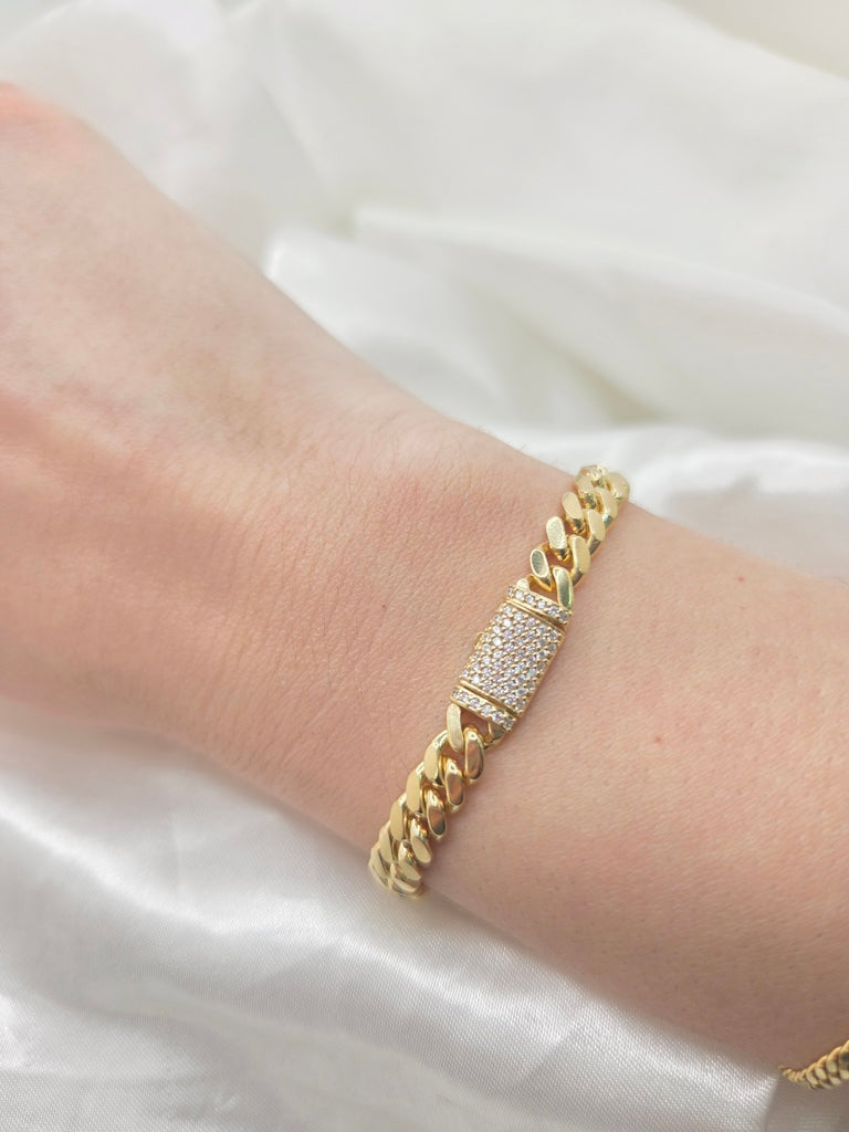 10KT SOLID MIAMI CUBAN BRACELET CZ LOCK Size 8.5INCH 6MM Weight 20.8GR