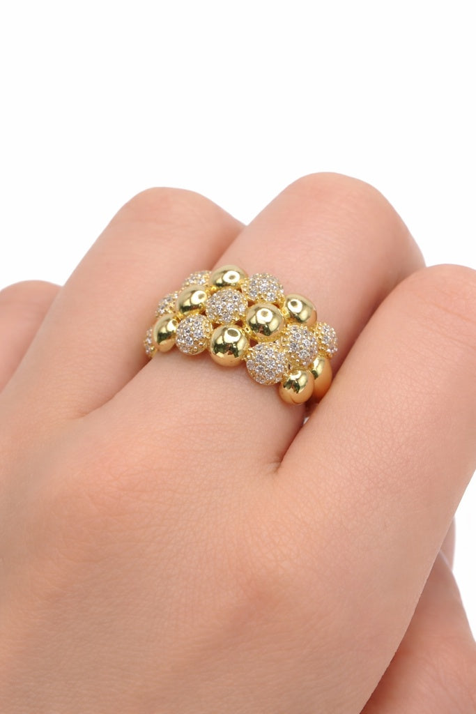 14KT YELLOW GOLD CZ POP CORN DESIGN RING Size 7 & 7.5 & 8 Weight 3.5GR