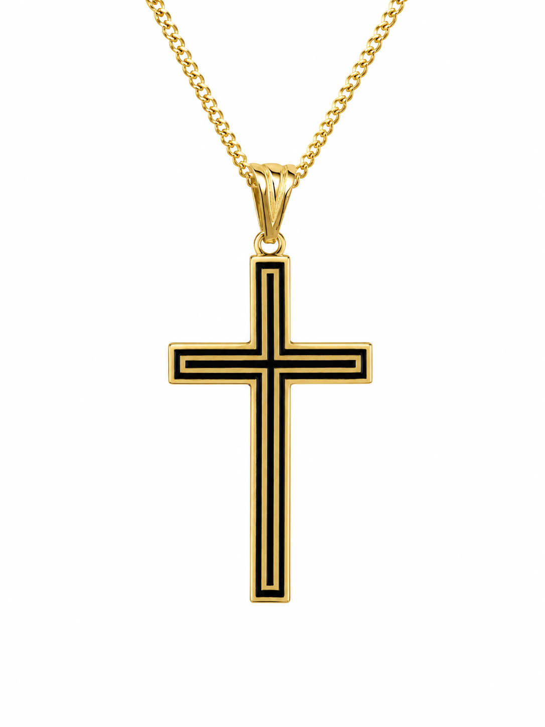 14KT MODERN CROSS PENDANT WITH BLACK DETAIL Weight 2.8GR