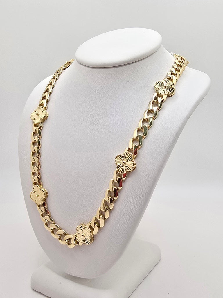 14KT MEDIUM GOLDEN CLOVER MONACO STYLE CHAIN Size 18INCH 7MM Weight 20.2GR