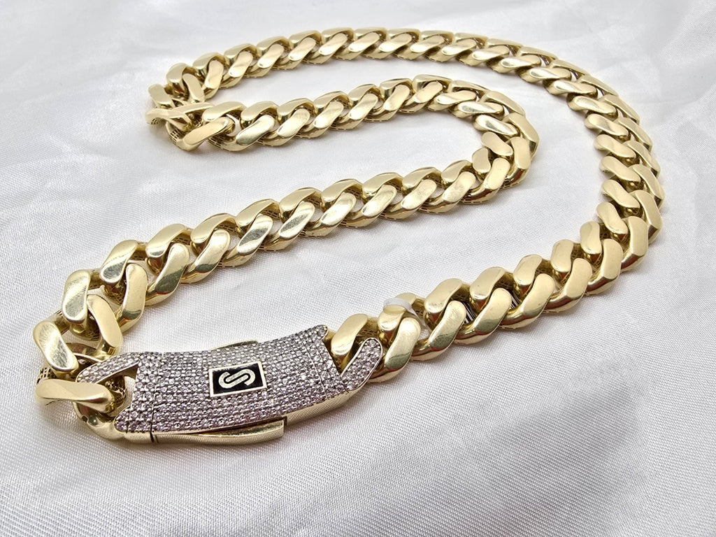 10KT CERTIFIED MONACO CHAIN CZ CLOSURE Size 9.5MM 22INCH Weight 27.5GR