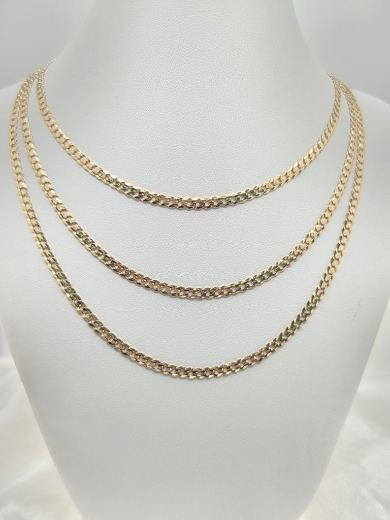 10KT SOLID CUBAN CURB FLAT CHAIN CLOSE LINK Size 24INCH 3.5MM Weight 8.2GR