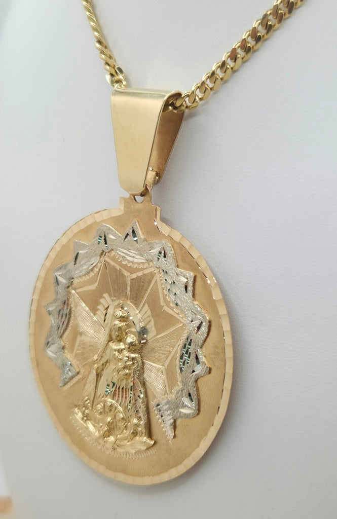 14KT Yellow Gold Caridad del Cobre Round Medallion Size 51.25 mm Weight 18 grs