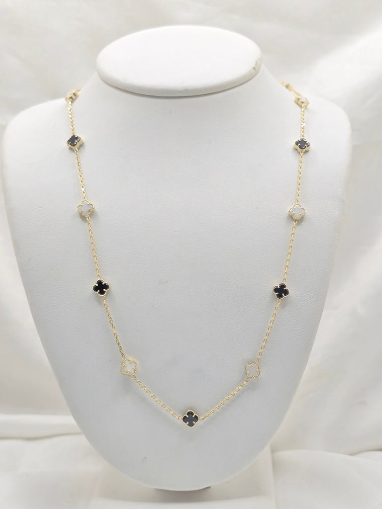 10KT EXTRA SMALL BLACK AND WHITE CLOVER CHAIN Size 18INCH Weight 4.2GR