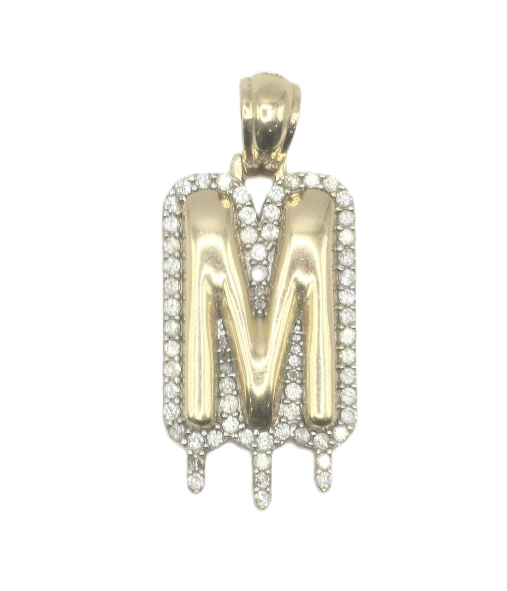 10KT NATURAL DIAMOND LETTER ''M'' PENDANT Size 34X15MM Weigth 6.3 GRS