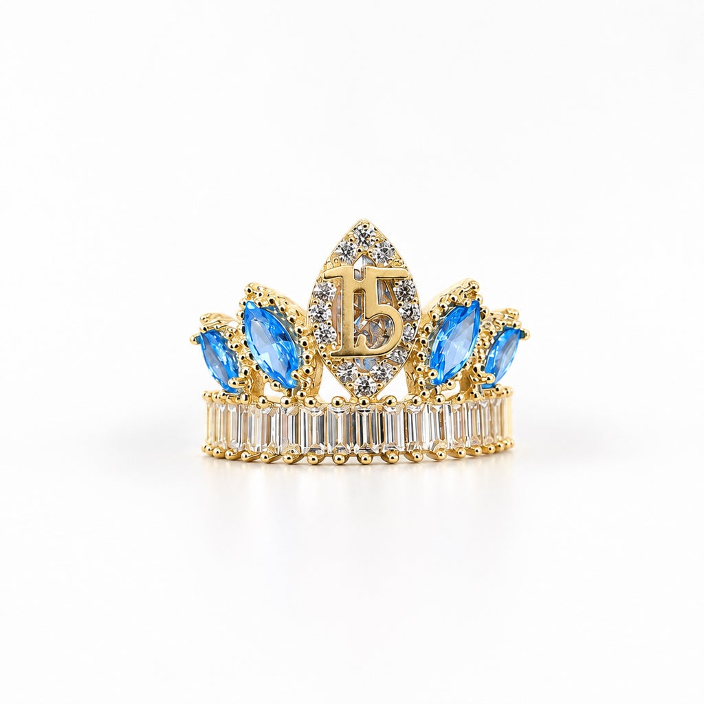 10KT 15ANERA BLUE CROWN RING Size 7.5 Weigth 3.3GR