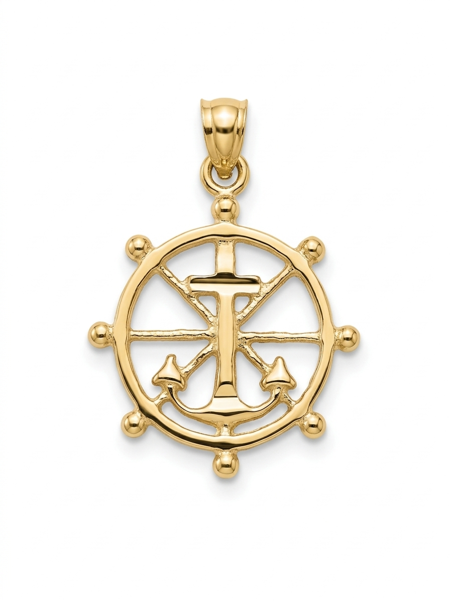 10KT ANCHOR INSIDE SHIP'S WHEEL PENDANT Size SMALL Weigth 0.9GR