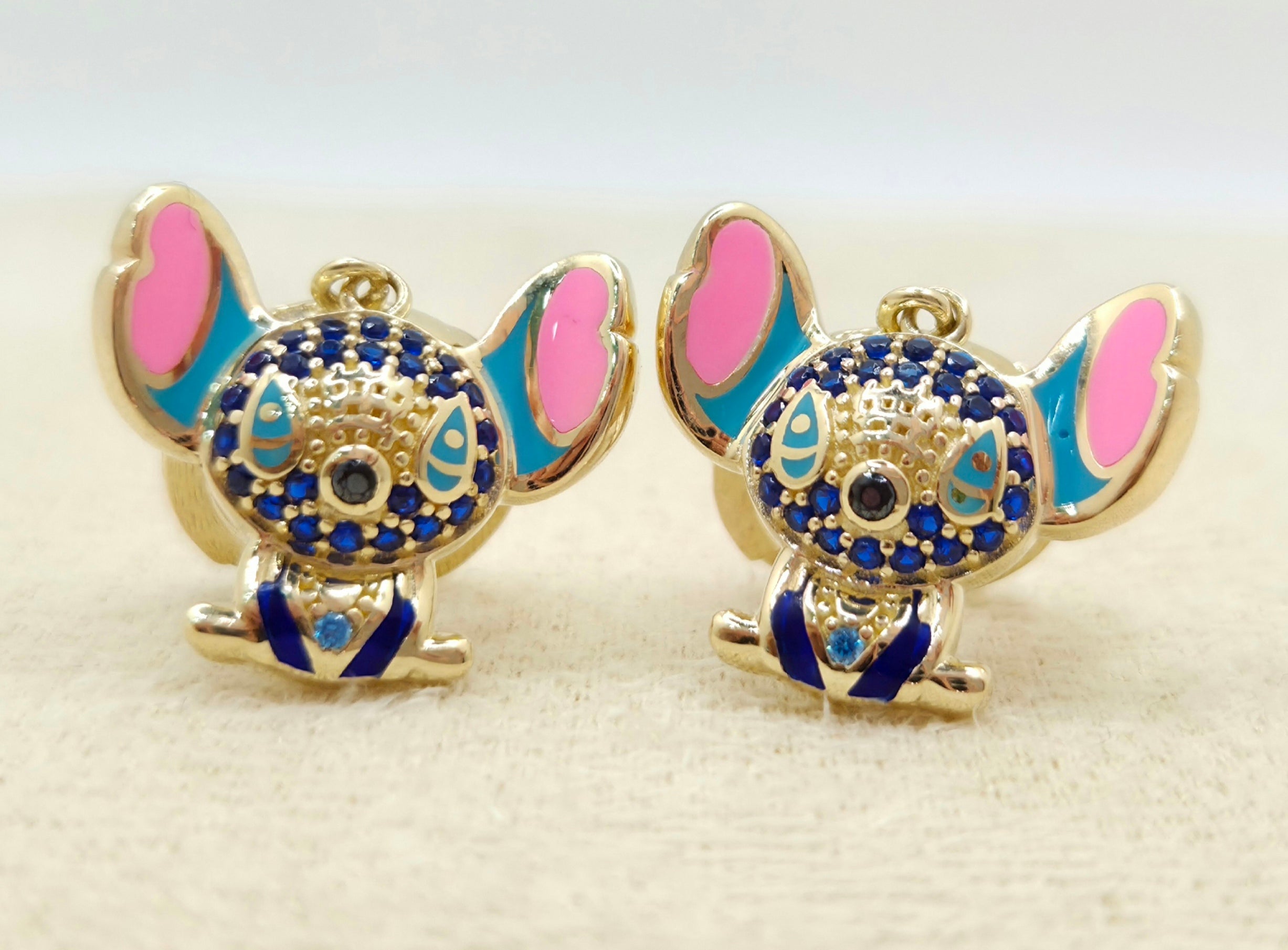 10KT CZ DETAIL BLUE STITCH HOOPS EARRINGS Weight 4.8GR