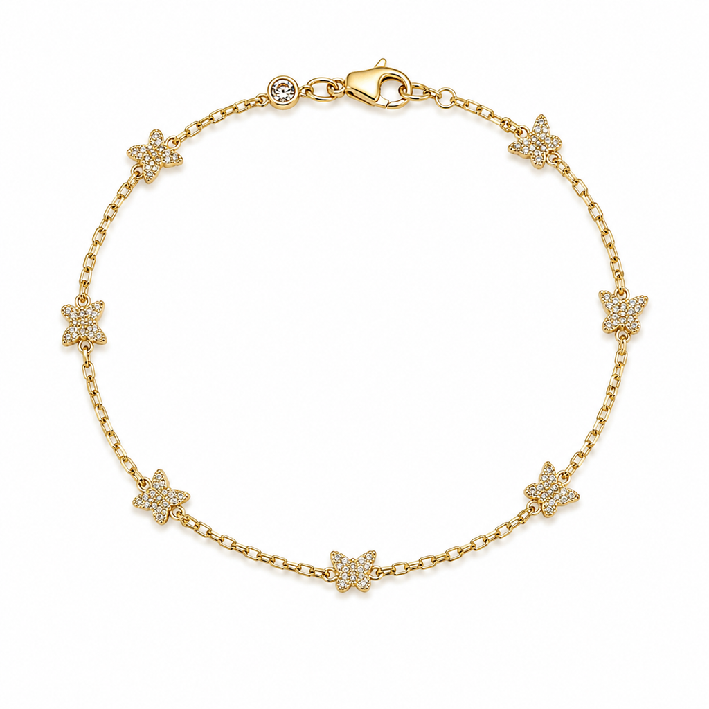 10KT BUTTERFLYS ROLO BRACELET Size 7INCH
