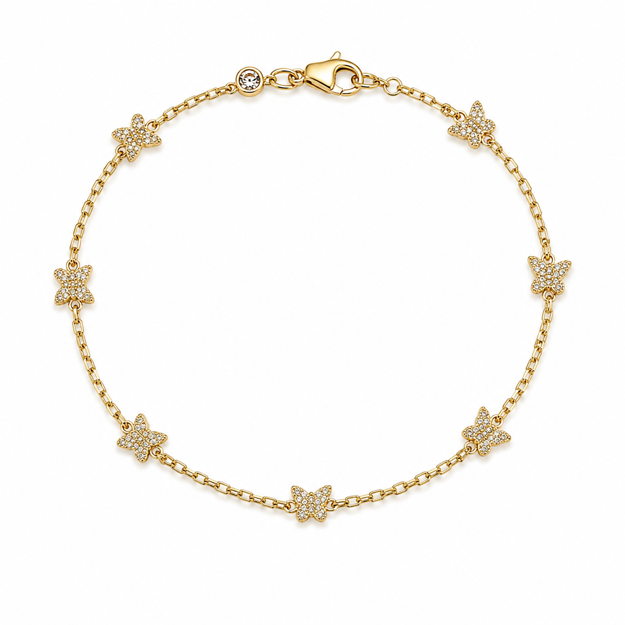 10KT BUTTERFLYS ROLO BRACELET Size 7INCH