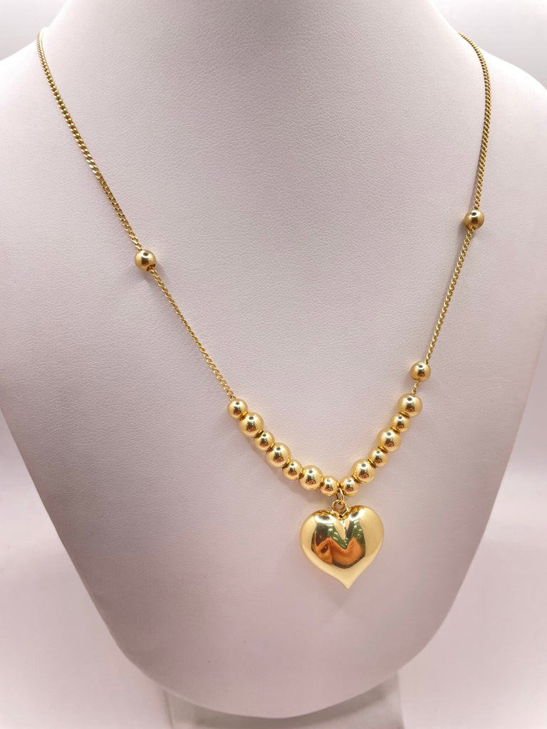 14KT GOLD BALL AND HEART CHAIN  Size 18INCH 1.5MM Weigth 8.2GR