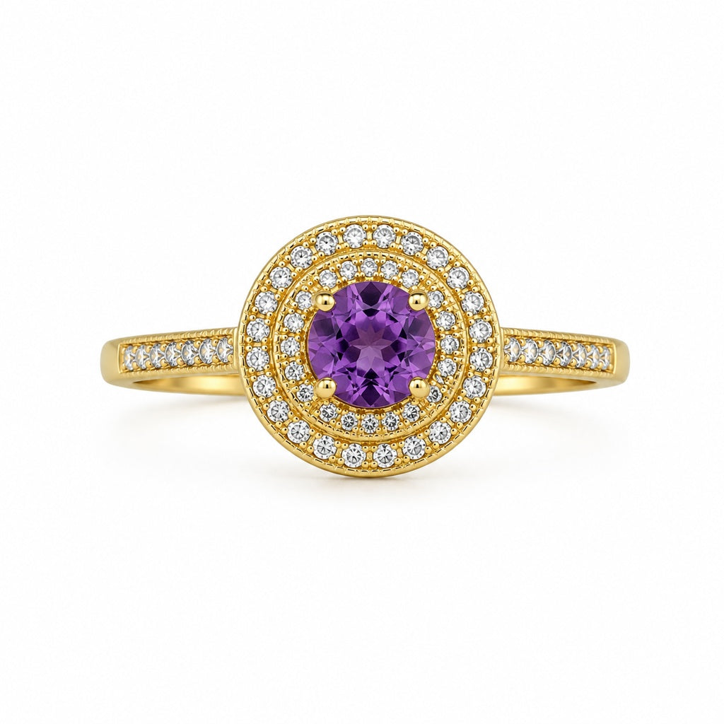 10KT ELEGANT CZ AROUND PURPLE STONE RING  Size 7 Weigth 3GR