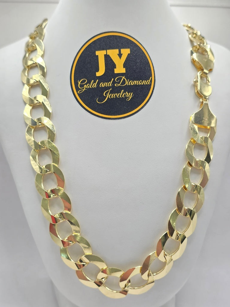 10KT SOLID CUBAN CURB FLAT CHAIN Size 24INCH 16MM Weight 120.2 GRS