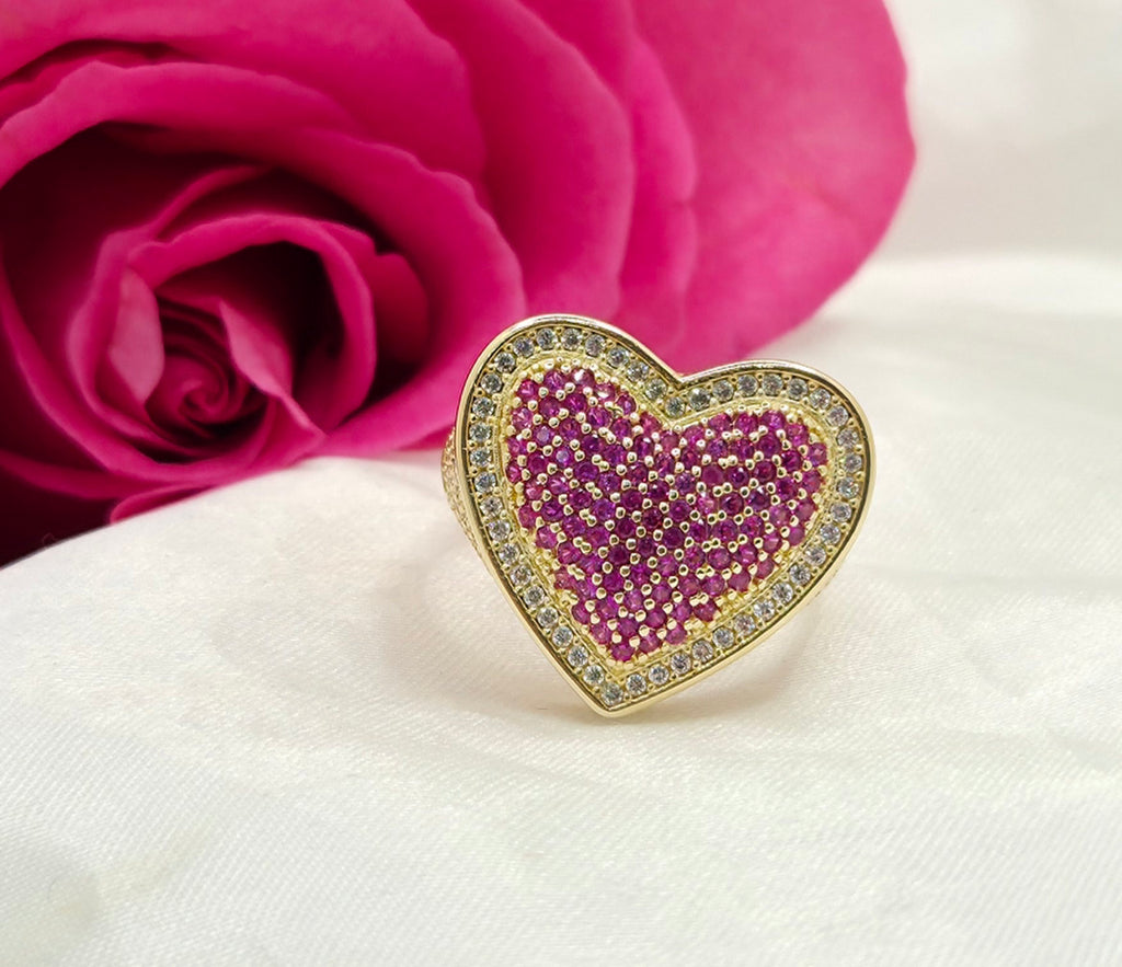 10KT BIG CZ PINK HEART RING Size 7 Weight 5.4GR