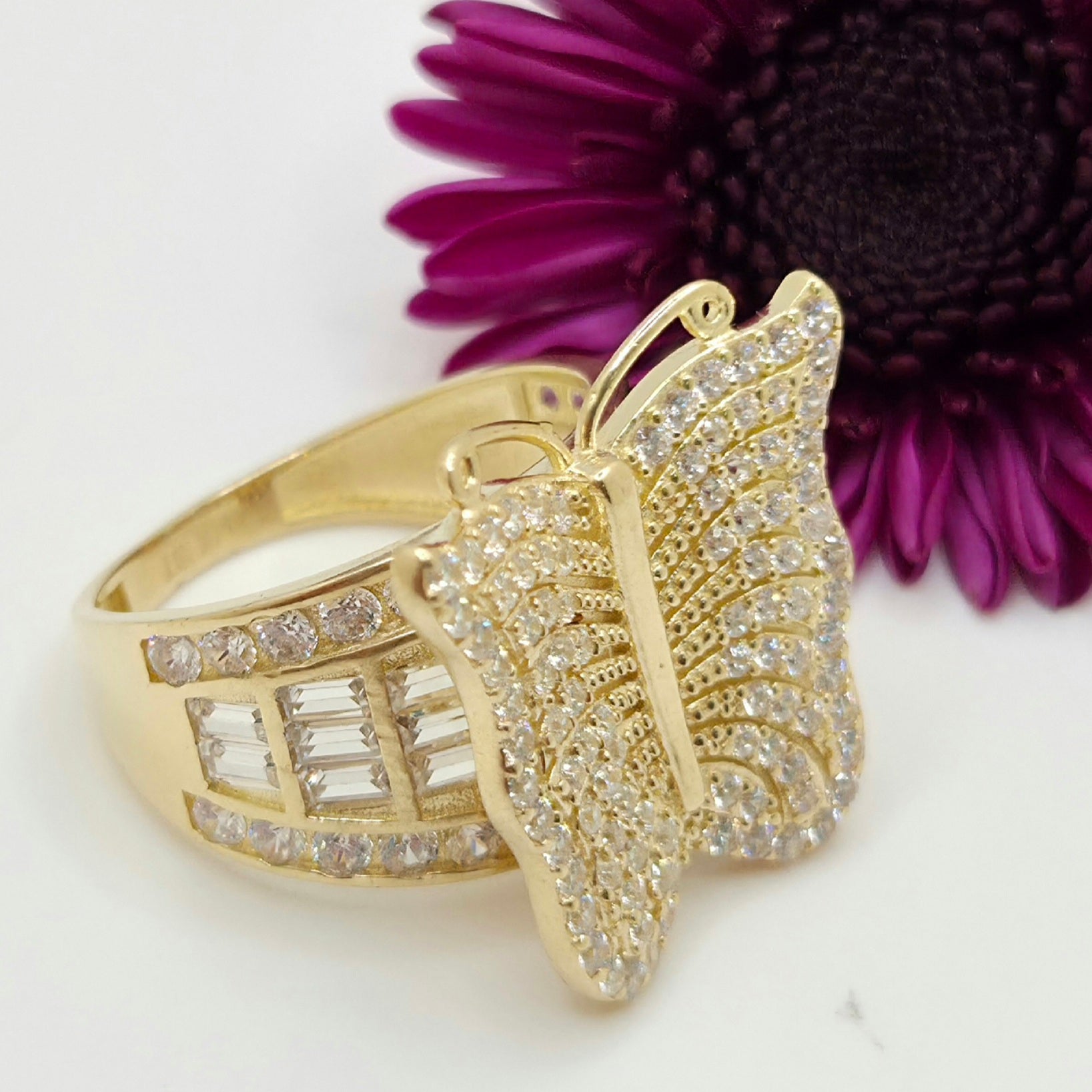 14KT CZ BIG BUTTERFLY RING Size 7 Weight 6.7GR