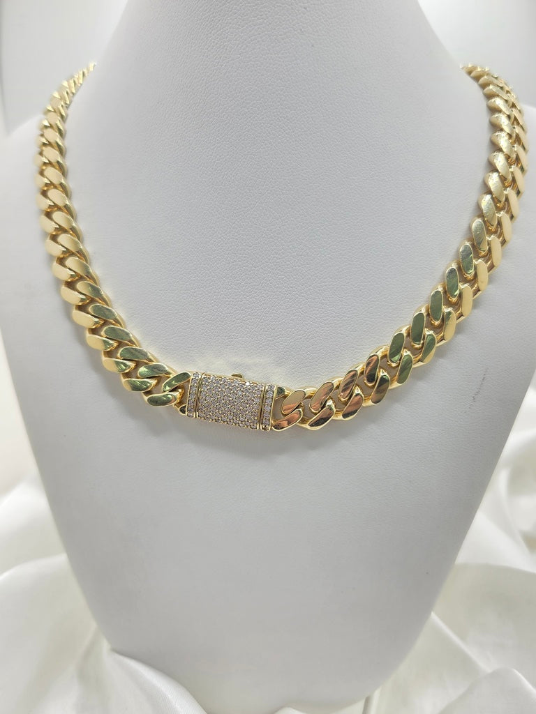 10KT SOLID MIAMI CUBAN CHAIN CZ LOCK Size 26INCH 10MM Weight 152.8GR