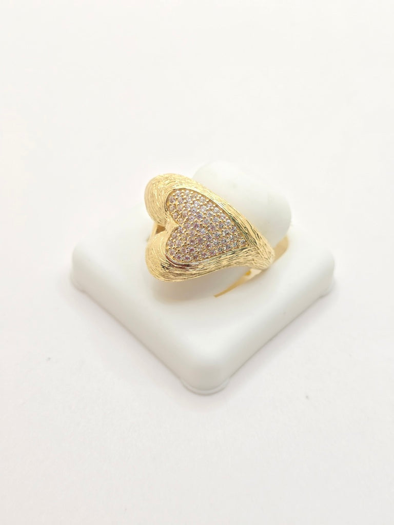 14KT MODERN ASYMMETRIC HEART RING WITH ZIRCONIA Size 8 Weight 4.7GR