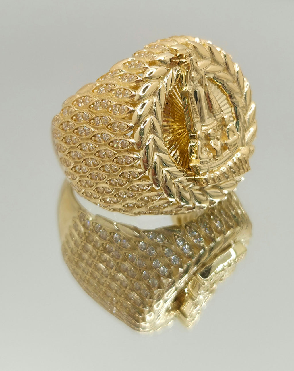 10KT CZ DETAIL LEAVES AROUND CARIDAD ROUND RING Size 11 Weight 14.3GR