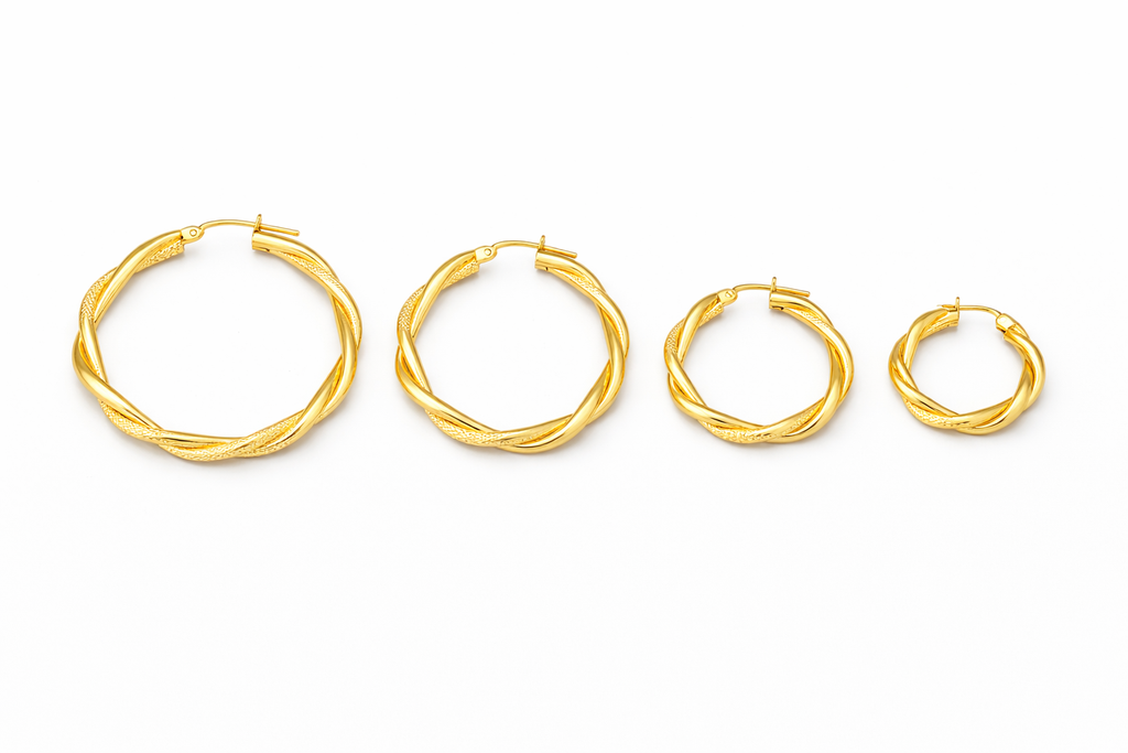 10KT DOUBLE CROKED PLAIN & SATIN HOOPS EARRINGS Size 4MM X 37.5MM Weigth 2.25GRS