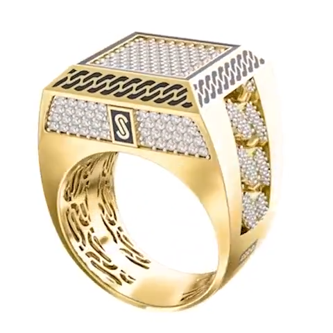 10KT CZ SQUARE CHAIN DESIGN CERTIFIED MONACO RING Size 10.5 Weight 14GR