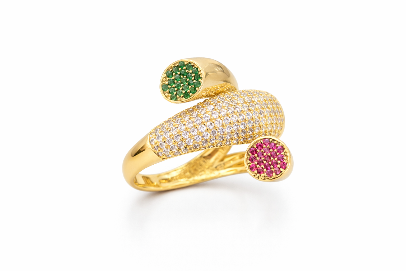 14KT GEOMETRIC PINK GREEN WHITE CZ RING Size 7 Weight 6.6GR