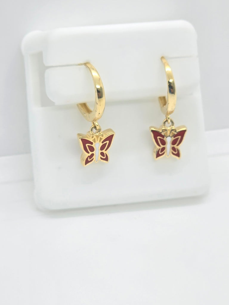 10KT RED BUTTERFLY HOOP EARRINGS