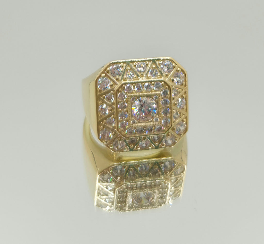 10KT CZ ELEGANT DIFFERENT SQUARE MEN'S RING Size 10 Weight 8.2GR