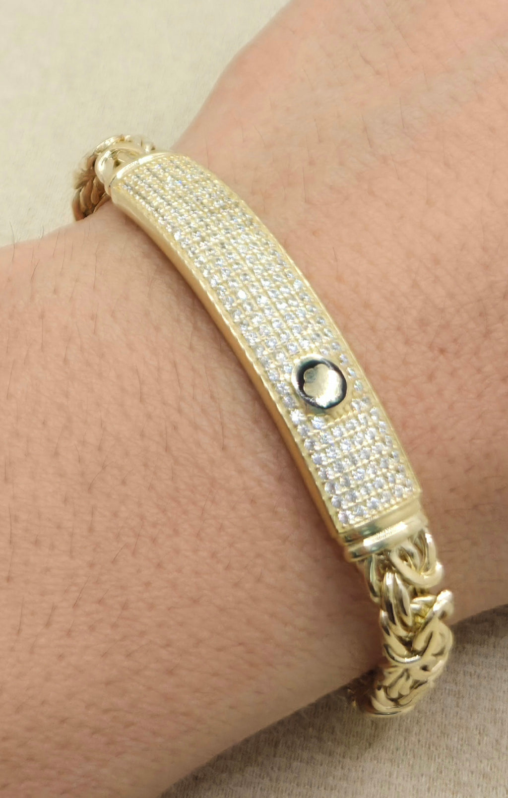 10KT CZ BAR DETAIL BYZENTINE BRACELET Size 7INCH 7.5MM Weight 11.8GR