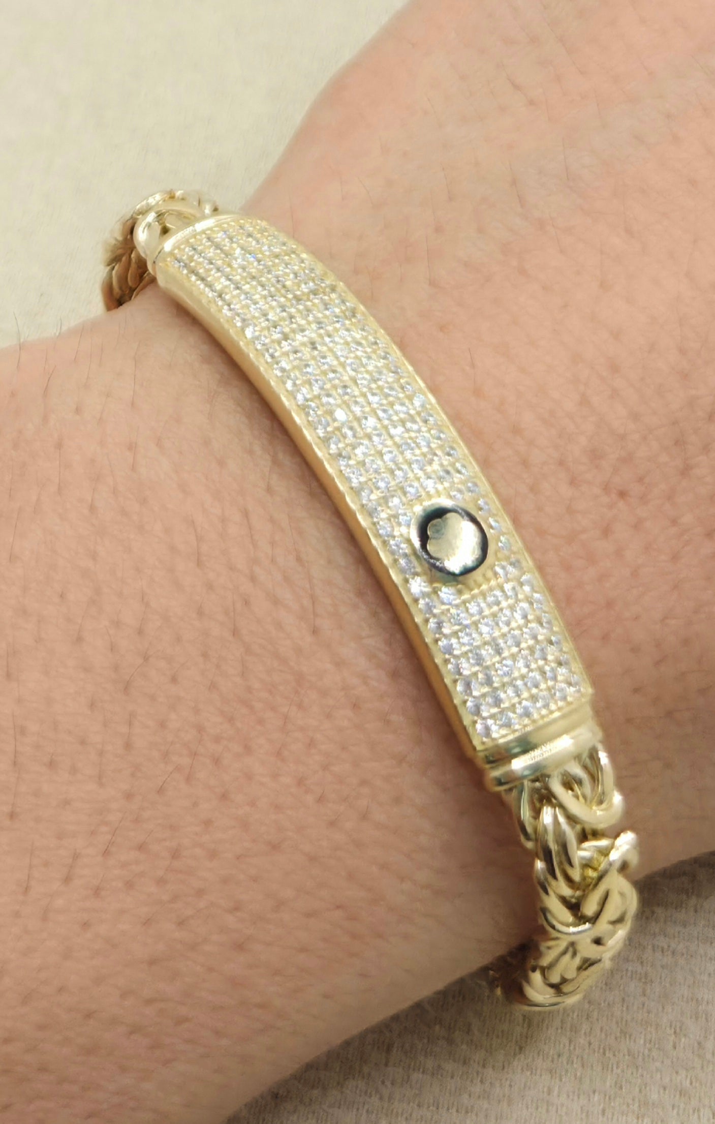 10KT CZ BAR DETAIL BYZENTINE BRACELET Size 7INCH 7.5MM Weight 11.8GR