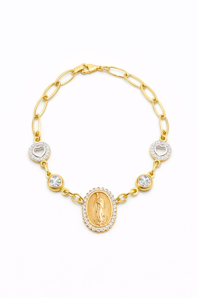10KT THREE TONE OVAL VIRGEN MARY BRACELET Size 7.5INCH  Weigth 5GR