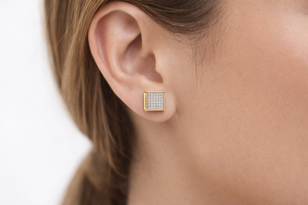 10KT SQUARE DIAMOND  EARRINGS