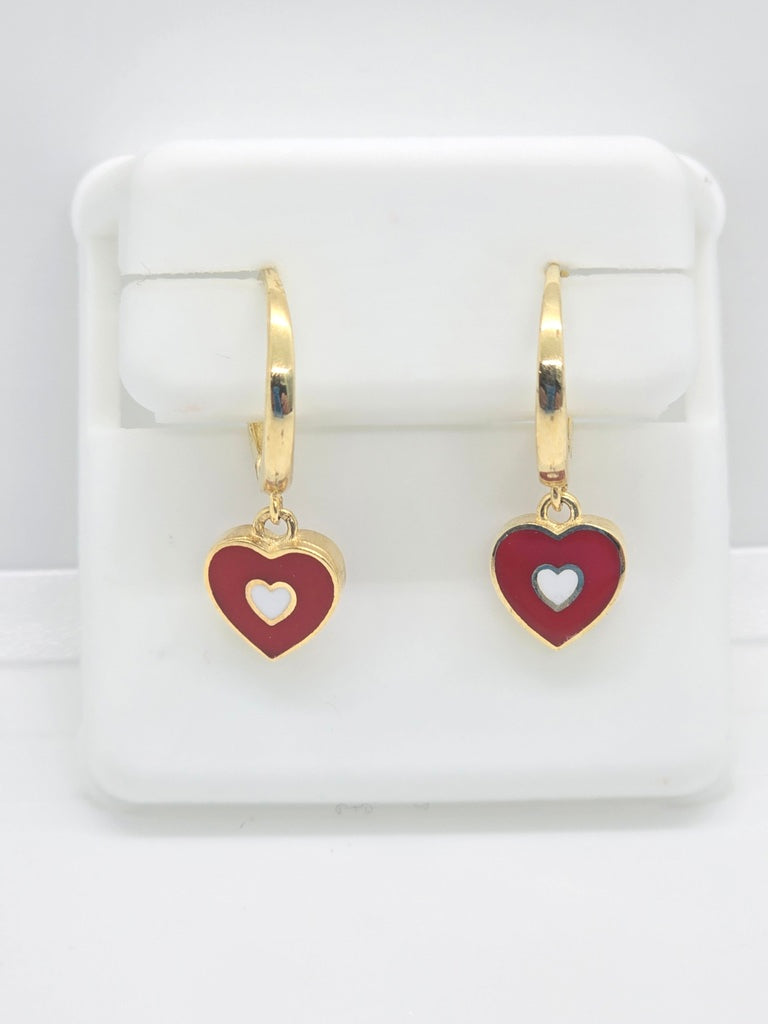 10KT RED HEART SMALL BABY HOOP EARRINGS