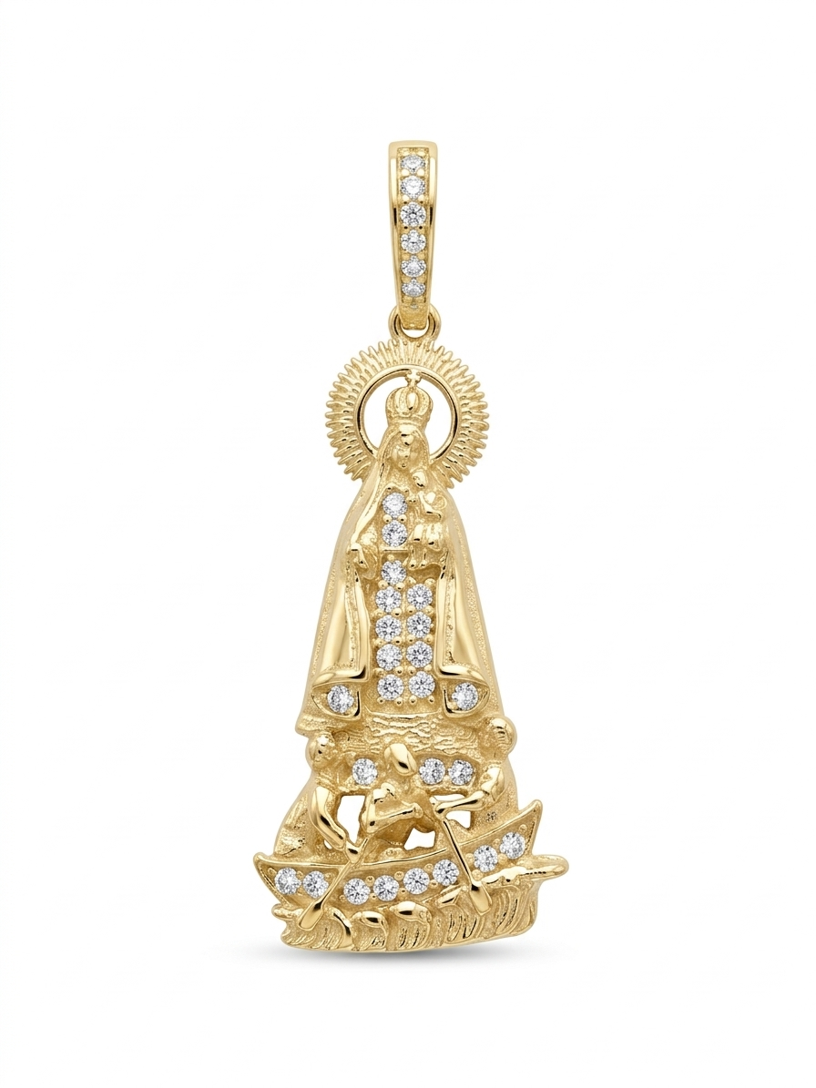 10KT LARGE YELLOW GOLD CZ CARIDAD PENDANT Size LARGE Weigth 3.5GR