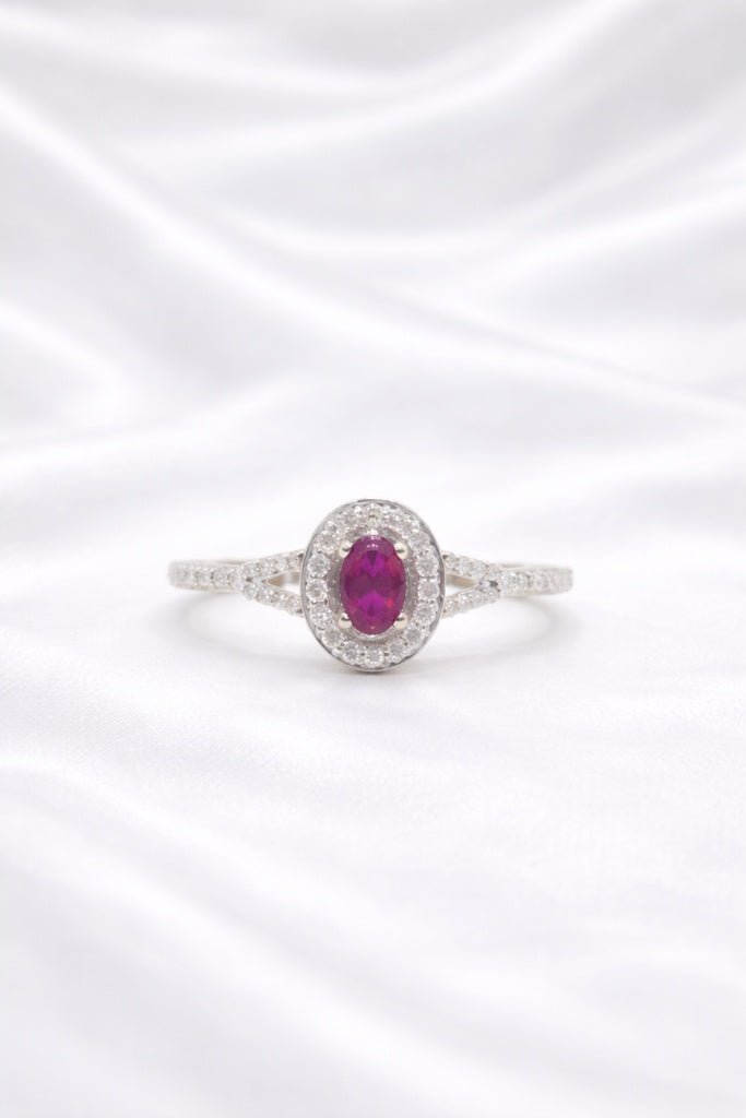 14KT NATURAL DIAMOND AROUND OVAL LAB RUBI ELEGANT RING Size 7/ 0.52CT/ 1.23GM