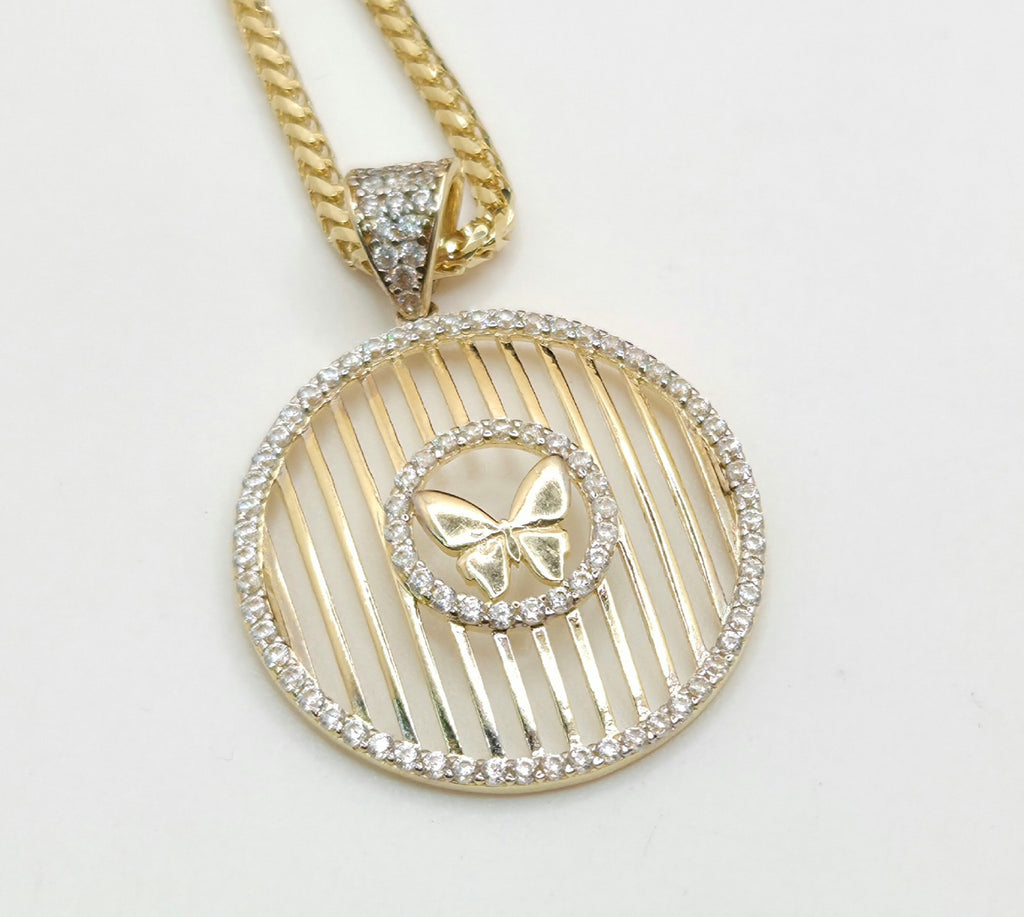 14KT BAR BACKGROUND ROUND BUTTERFLY CENTER PENDANT Weight 3.2GR