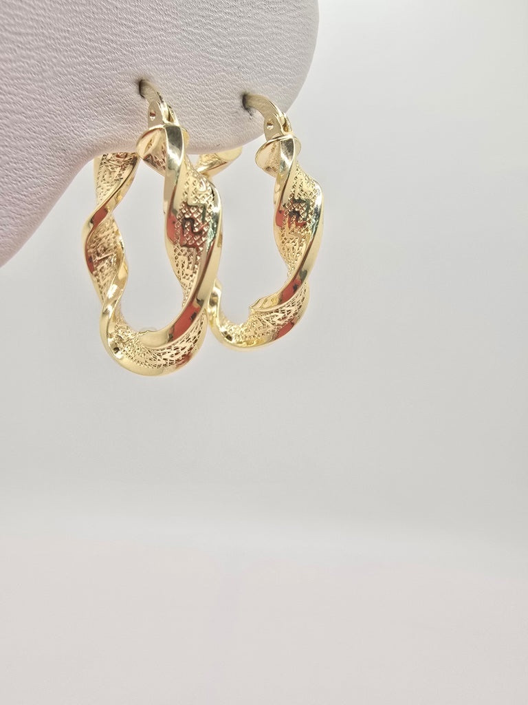 10KT GREEK DESING CROOKED HOOPS EARRINGS Size 2 Weight 3.5GR