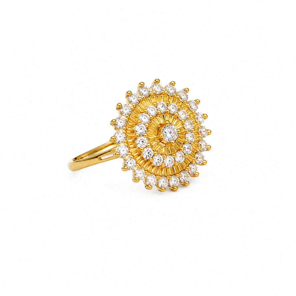 14KT RING OF AN EXOTIC FLOWER FULL OF CZ  SIZE 7 Weight 2.9GR