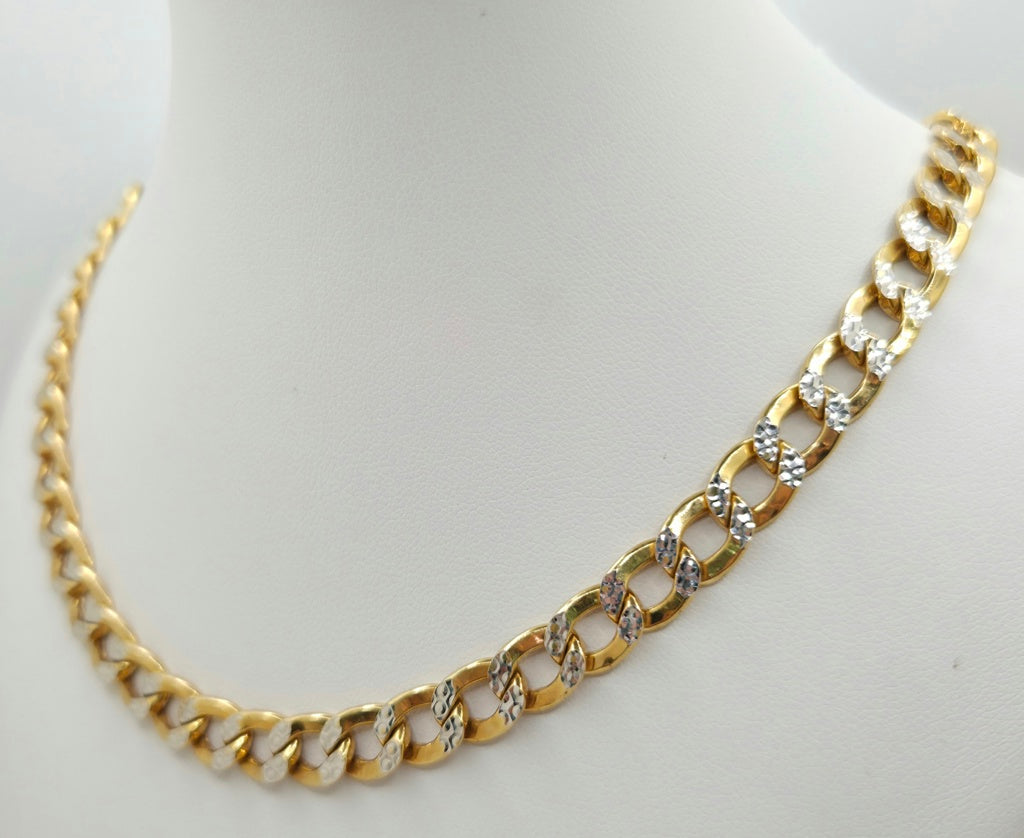 10KT TWO TONE CUBAN CURB FLAT CHAIN Size 24INCH 8MM Weight 26.6GR