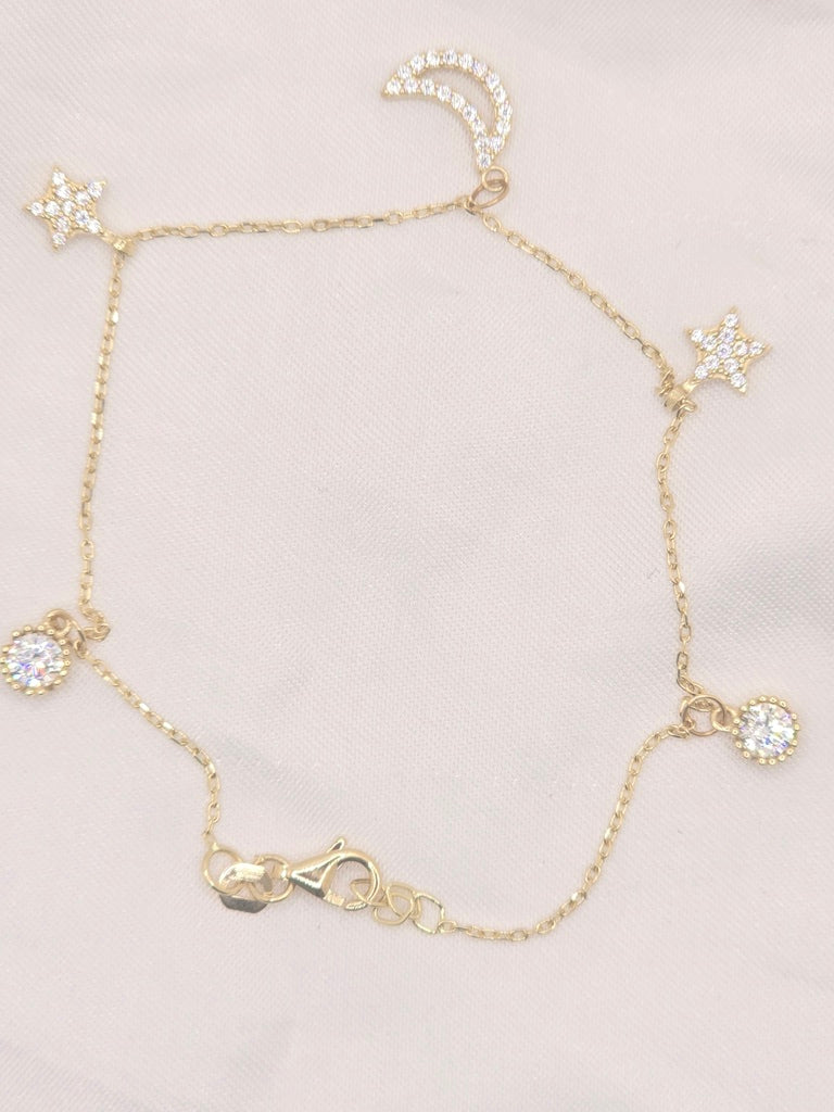 TO THE MOON AND BACK 14KT CZ YG WOMAN'S BRACELET SIZE 7in Weight 2.6