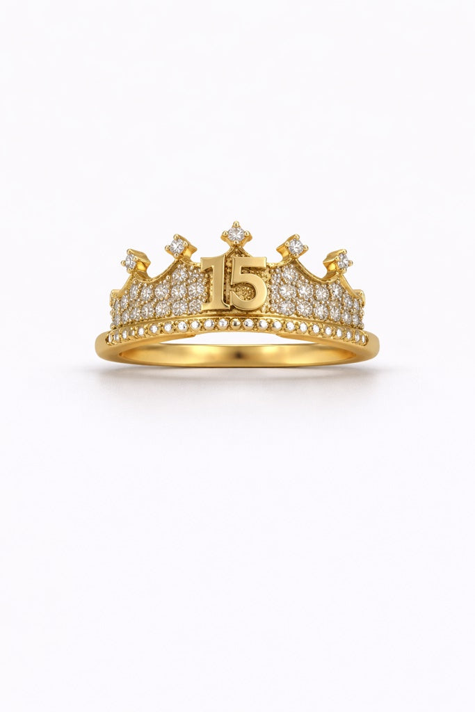 10KT FIFTEEN CZ DETAIL CROWN RING  Weight 2.6GR