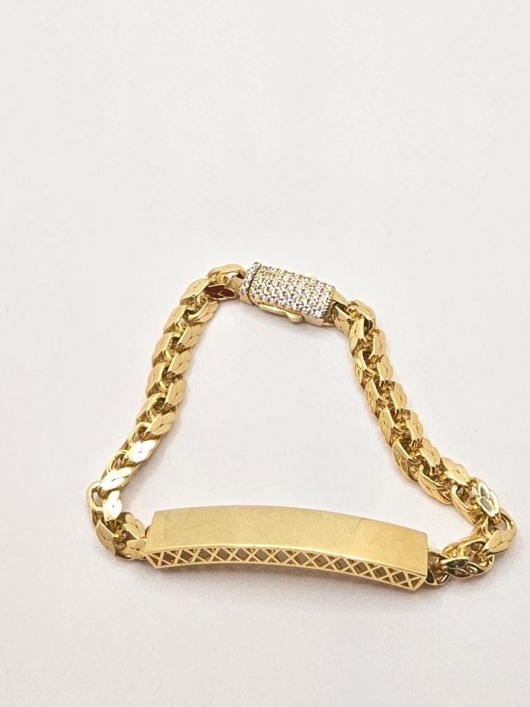 10KT CHINO LINK WITH PLATE BRACELET Size 7INCH 6MM Weight 10.3GR
