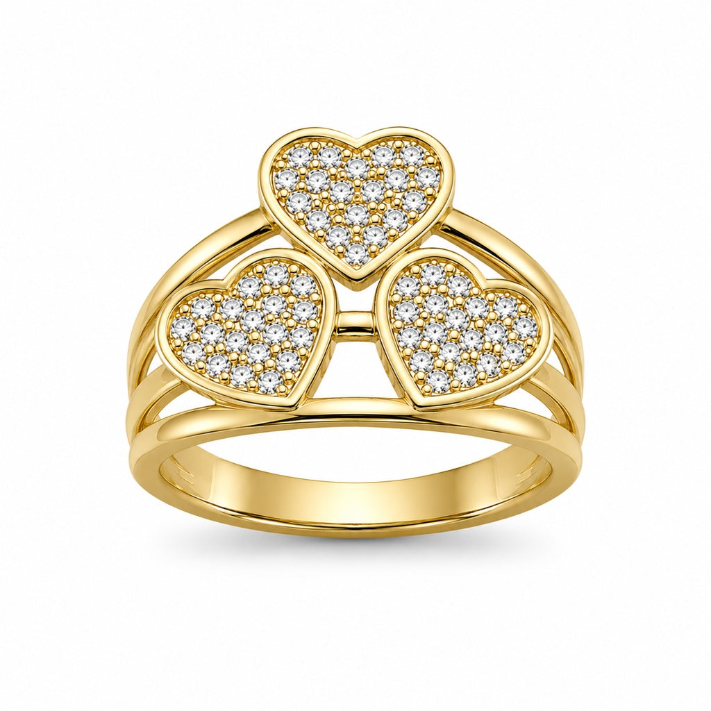 14KT THREE HEARTS CZ DETAIL RING Size 8 Weight 2.9GR