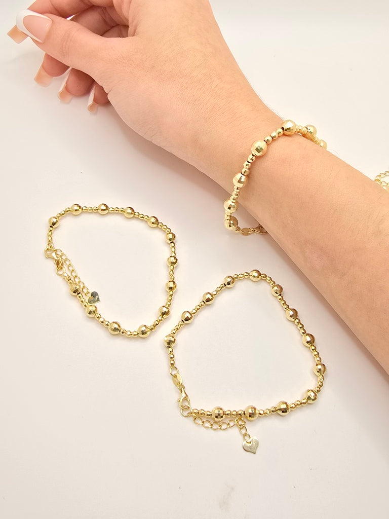 10KT YELLOW GOLD MEDIUM BEAD SQUARE CUT BRACELET  Size 7INCH Weight 4.7GR