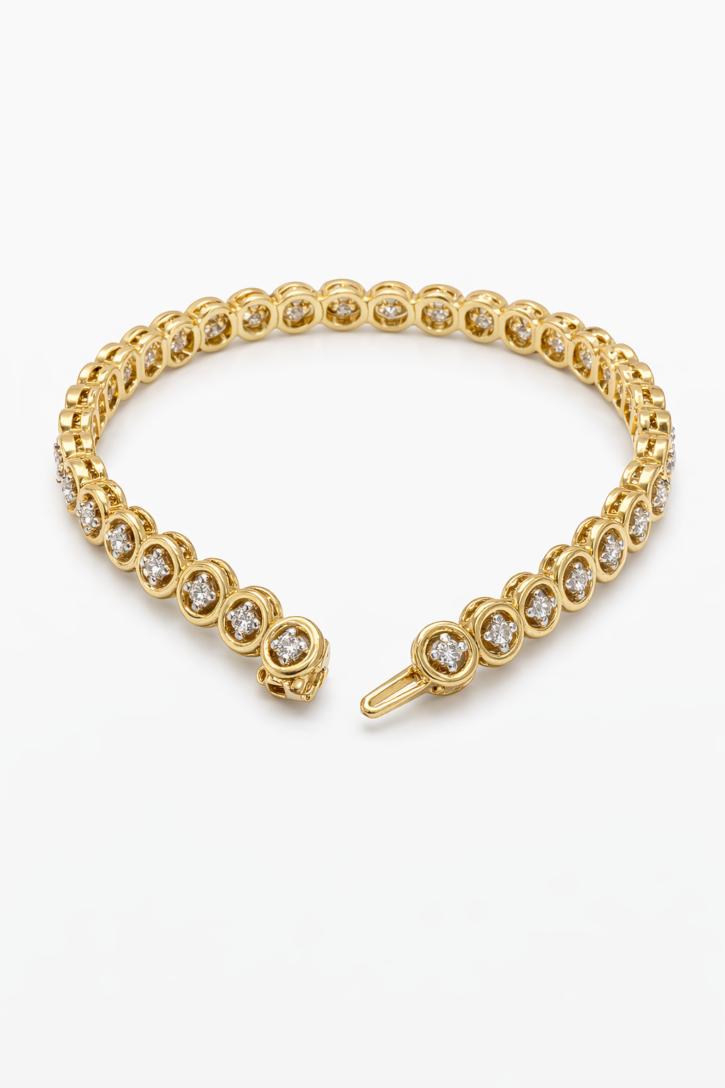 14KT YELLOW GOLD ROUND STYLE DIAMOND TENNIS BRACELET Size 7.5MM 7IN Weight 20 GRS