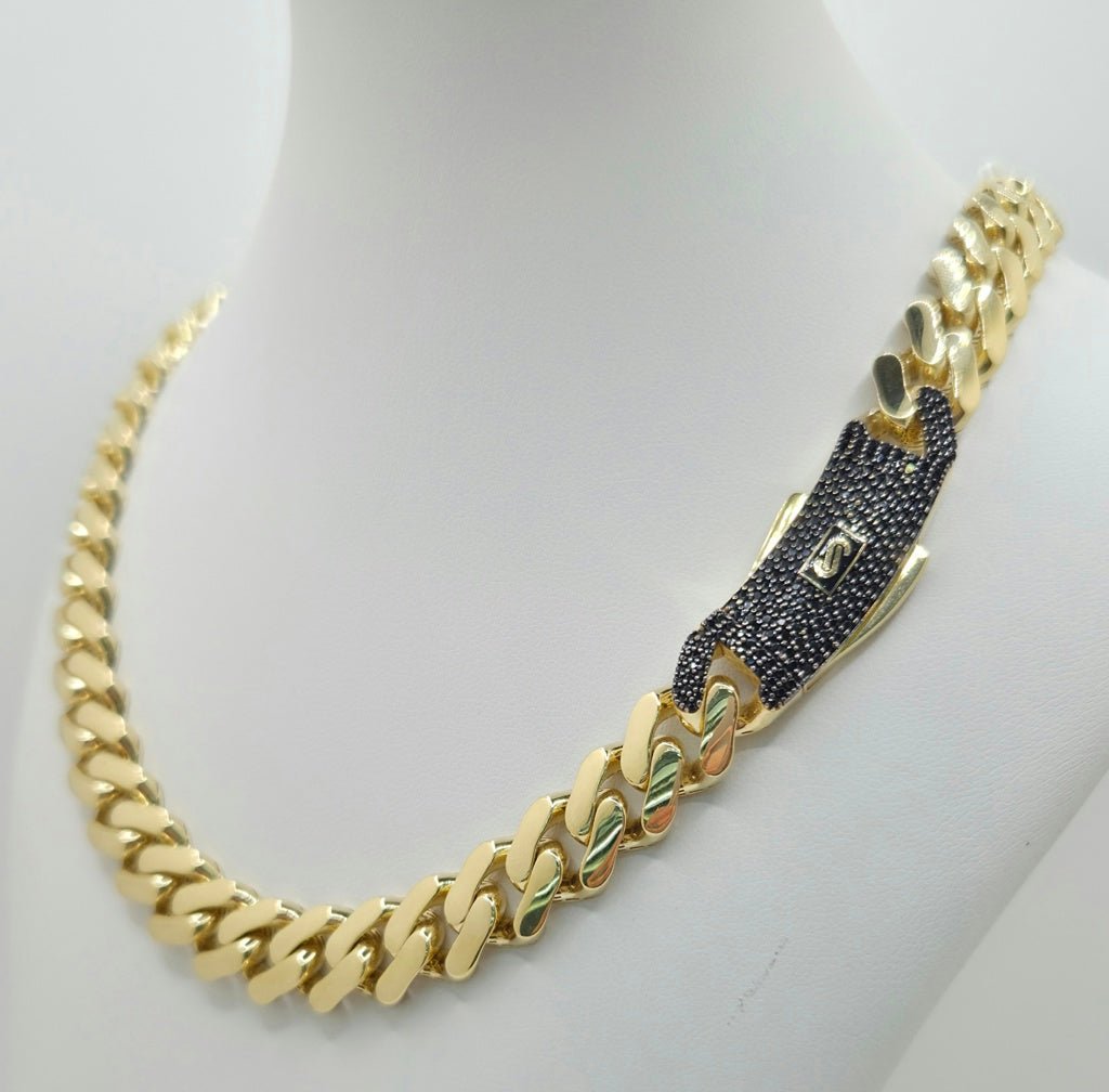 10KT CERTIFIED MONACO CHAIN BLACK CZ CLOSURE Size 22INCH 11.5MM Weight 34GR