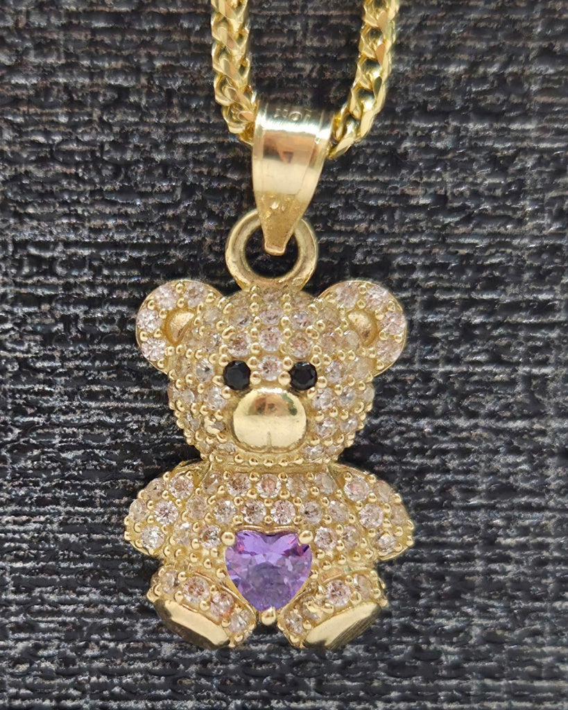 10KT PURPLE CZ SMALL BEAR PENDANT Weight 1.4GR