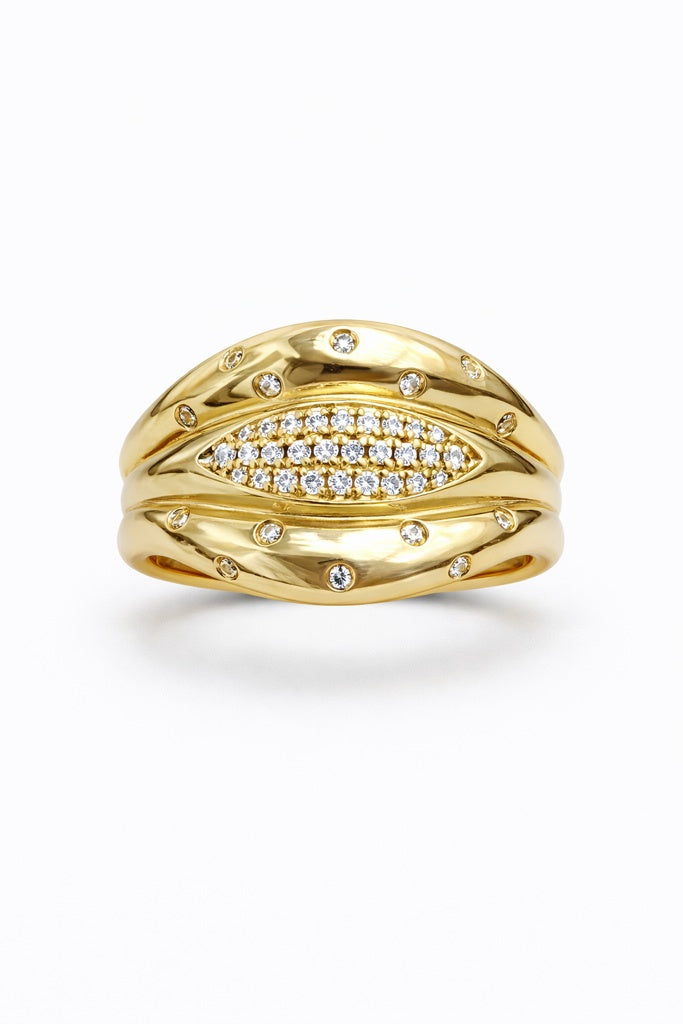 14KT MODERN CZ DETAILS SHELL STYLE RING RING Size 7 Weigth 4.2GR